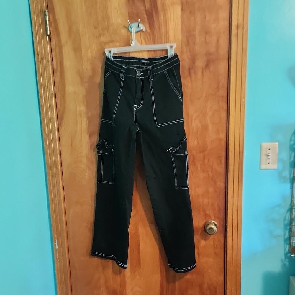 Black Cargo Pants with White Stitching